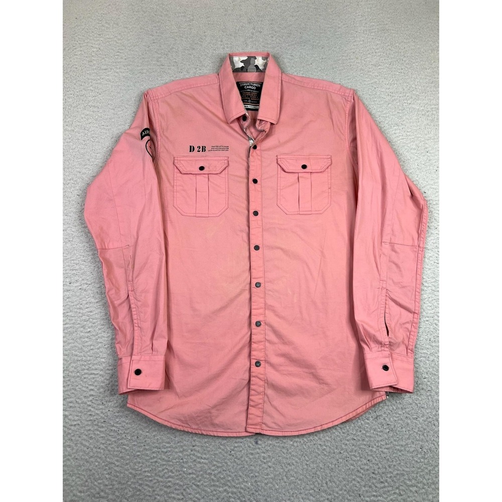 Structuren Cargo Shirt Mens Large Pink Military Airborne Snap Front Patches